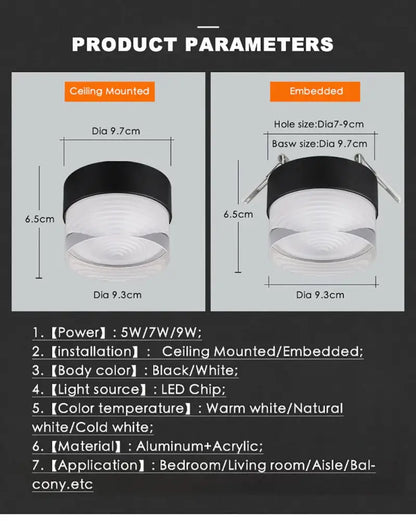 Textured amber glass led surface mounted spot lights bedroom 2 pack