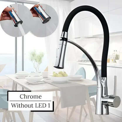 Modern stainless steel led swivel kitchen faucet with pull down hose