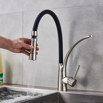 Modern stainless steel led swivel kitchen faucet with pull down hose