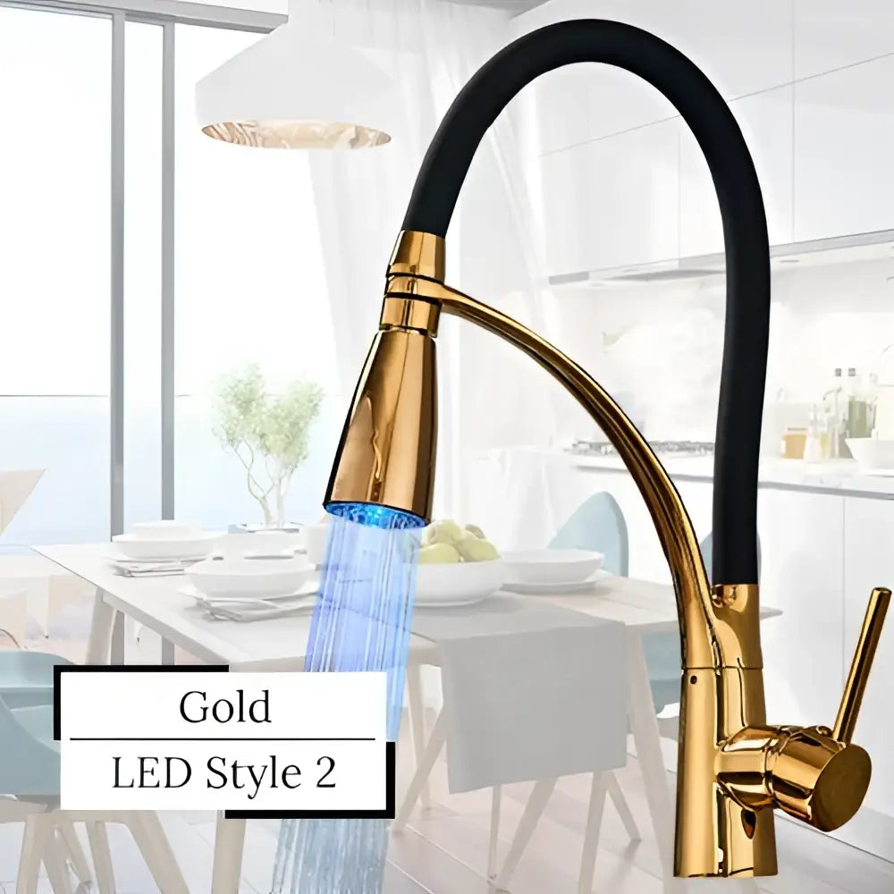 Modern stainless steel led swivel kitchen faucet with pull down hose