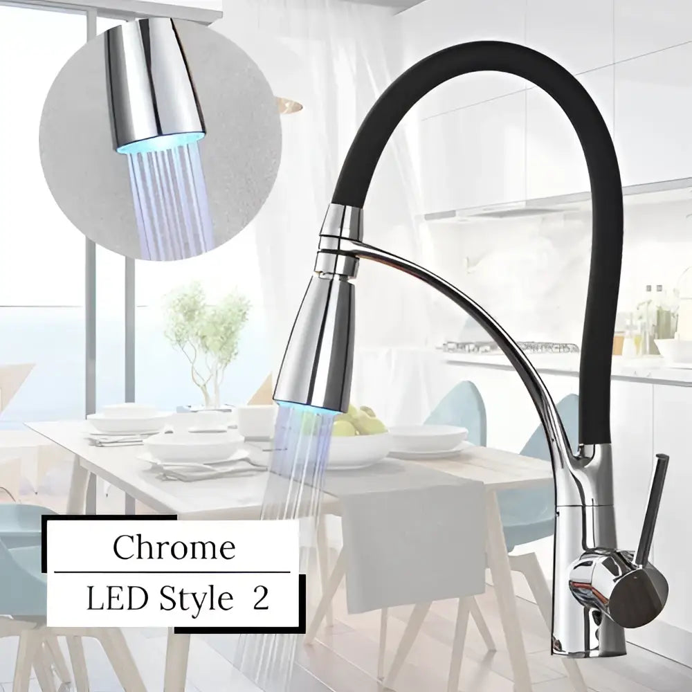 Modern stainless steel led swivel kitchen faucet with pull down hose