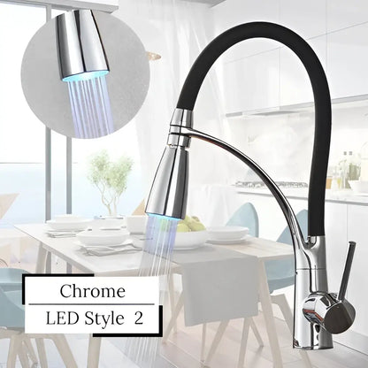 Modern stainless steel led swivel kitchen faucet with pull down hose