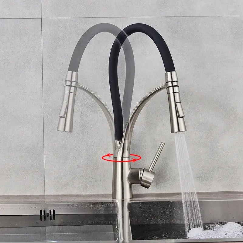 Modern stainless steel led swivel kitchen faucet with pull down hose
