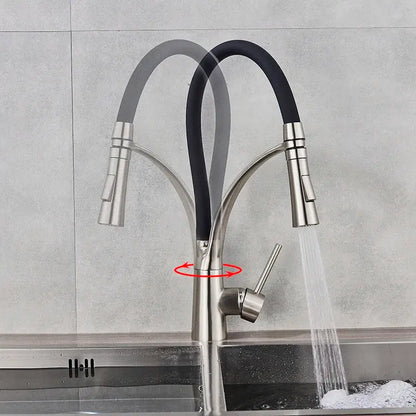 Modern stainless steel led swivel kitchen faucet with pull down hose