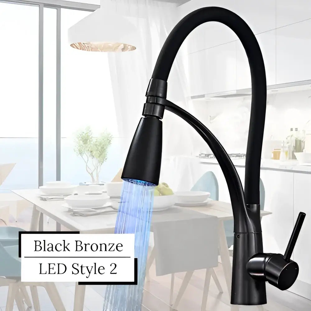 Modern stainless steel led swivel kitchen faucet with pull down hose