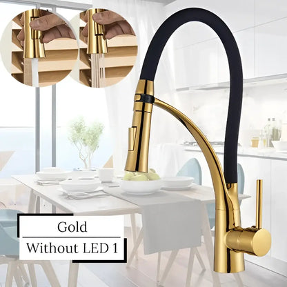 Modern stainless steel led swivel kitchen faucet with pull down hose