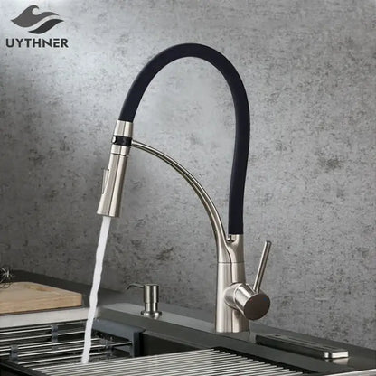 Modern stainless steel led swivel kitchen faucet with pull down hose