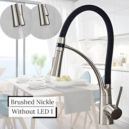 Modern stainless steel led swivel kitchen faucet with pull down hose