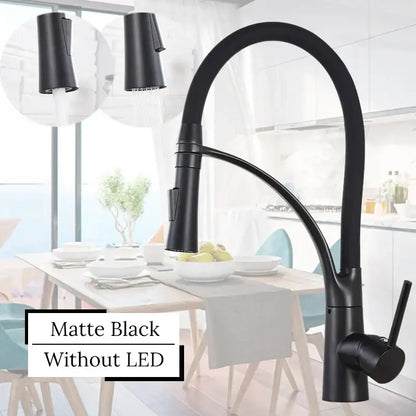 Modern stainless steel led swivel kitchen faucet with pull down hose
