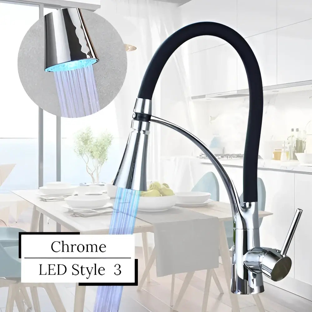 Modern stainless steel led swivel kitchen faucet with pull down hose