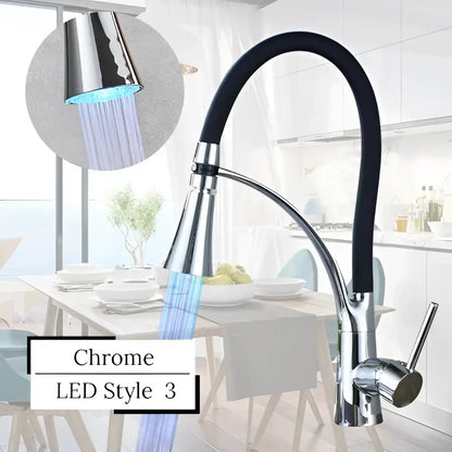 Modern stainless steel led swivel kitchen faucet with pull down hose