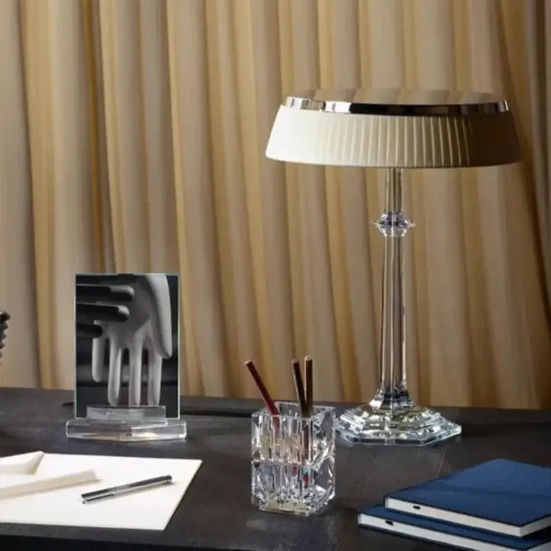 Modern crystal led table lamp with pleated shade for bedroom