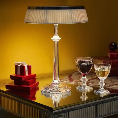 Modern crystal led table lamp with pleated shade for bedroom