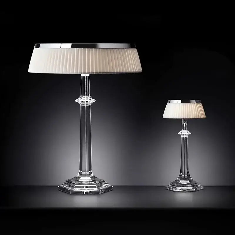Modern crystal led table lamp with pleated shade for bedroom