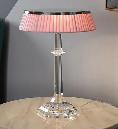 Modern crystal led table lamp with pleated shade for bedroom