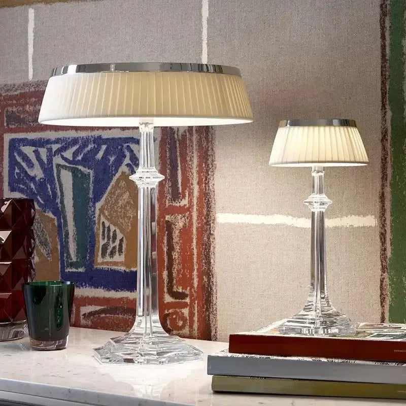 Modern crystal led table lamp with pleated shade for bedroom