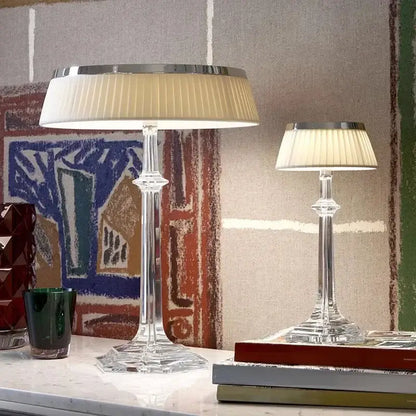 Modern crystal led table lamp with pleated shade for bedroom