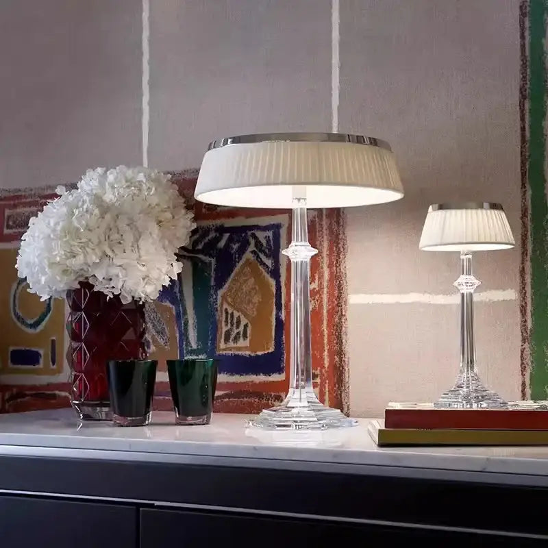 Modern crystal led table lamp with pleated shade for bedroom