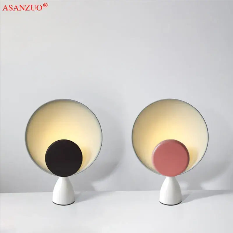 Modern pink & black circular led table lamp bedroom lighting