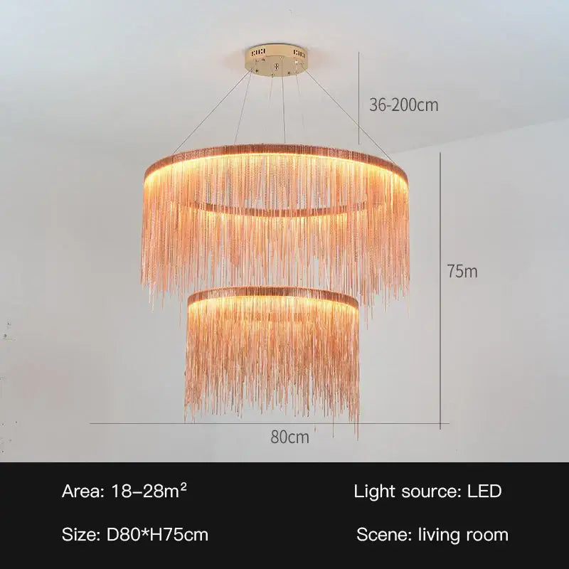 Modern gold led tassel chandelier pendant light for living room