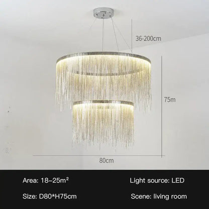 Modern gold led tassel chandelier pendant light for living room
