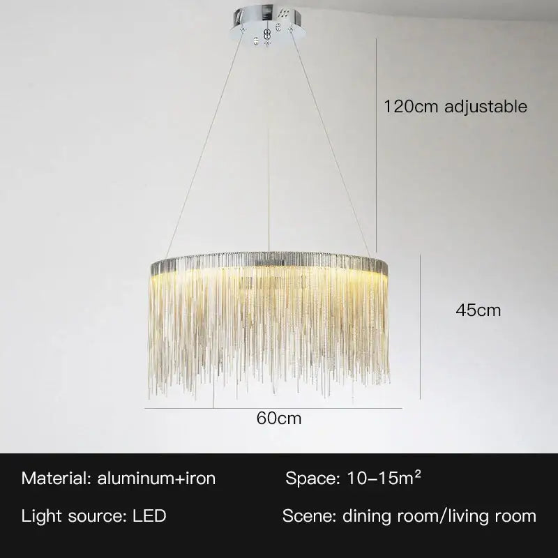 Modern gold led tassel chandelier pendant light for living room