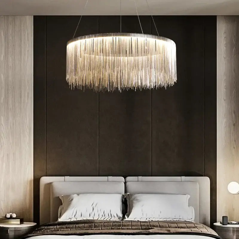 Modern gold led tassel chandelier pendant light for living room
