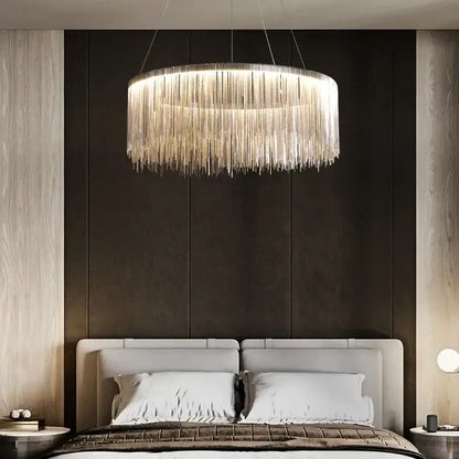 Modern gold led tassel chandelier pendant light for living room