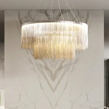 Modern gold led tassel chandelier pendant light for living room