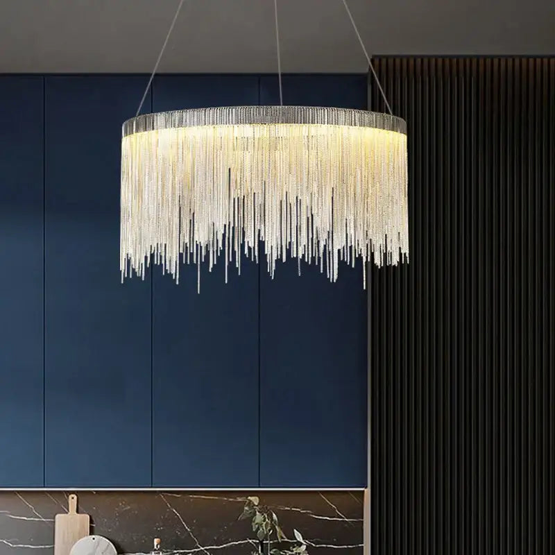 Modern gold led tassel chandelier pendant light for living room