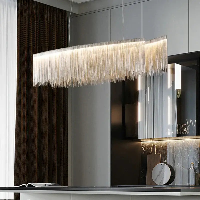 Modern gold led tassel chandelier pendant light for living room