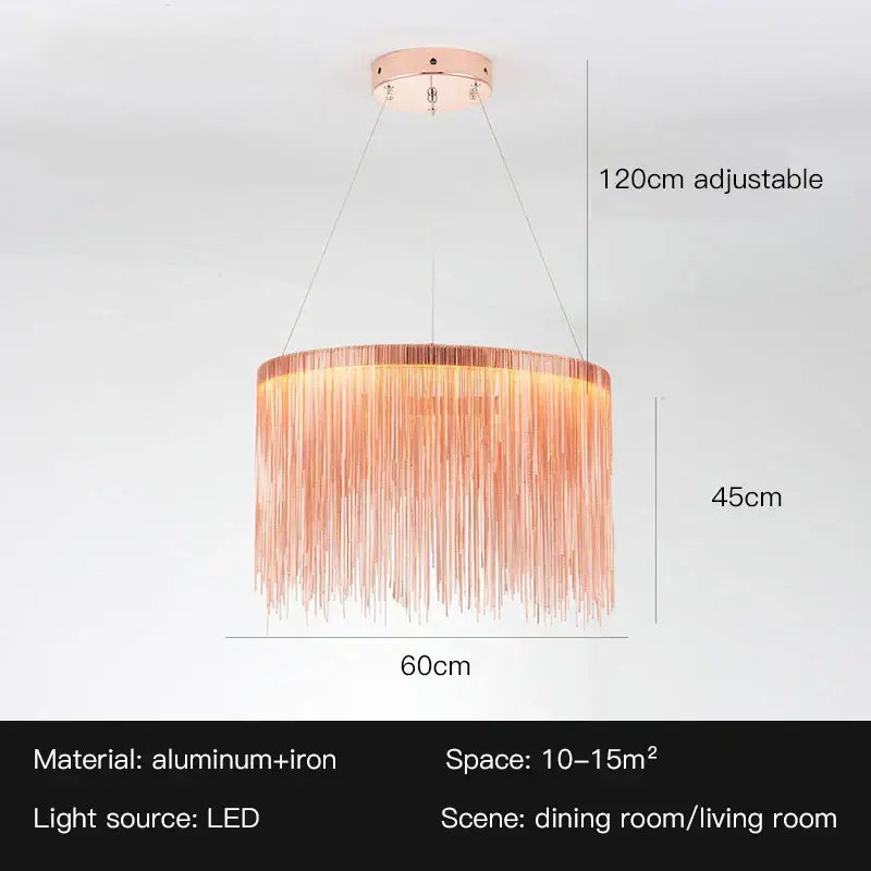 Modern gold led tassel chandelier pendant light for living room