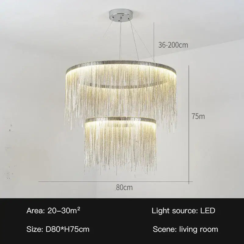 Modern gold led tassel chandelier pendant light for living room
