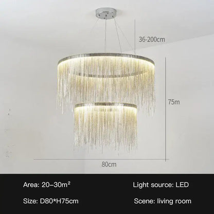 Modern gold led tassel chandelier pendant light for living room