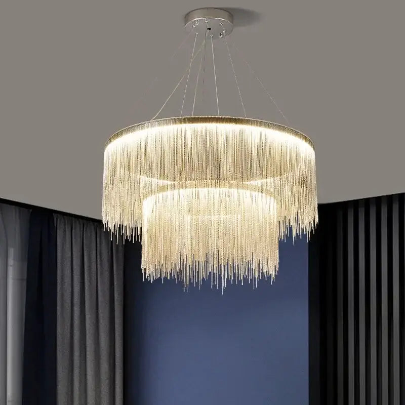 Modern gold led tassel chandelier dining room pendant light