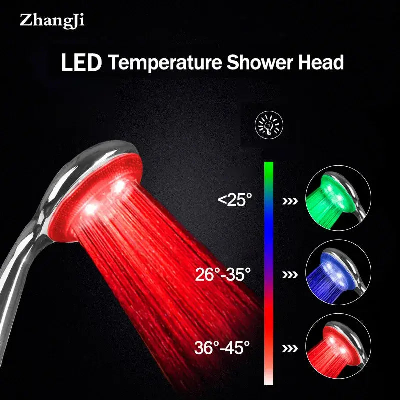 Chrome led temperature controlled shower head bathroom color changing