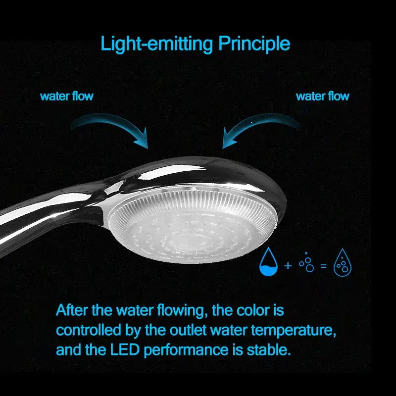 Chrome led temperature controlled shower head bathroom color changing
