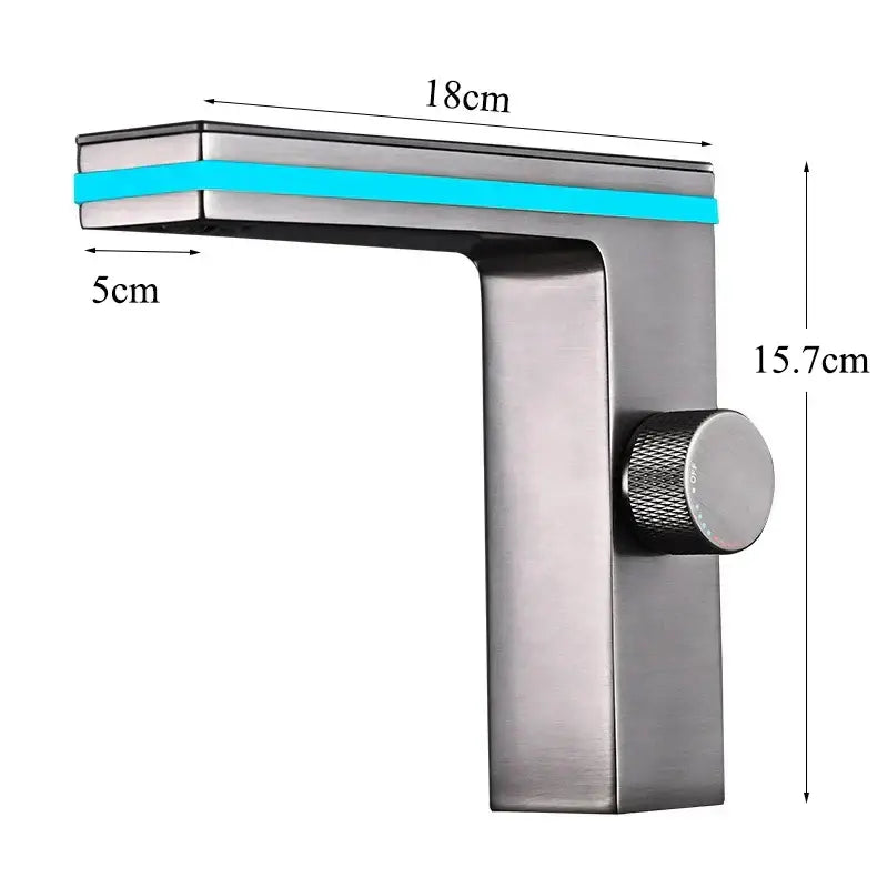 Modern matte black & brushed steel led temperature display basin faucet