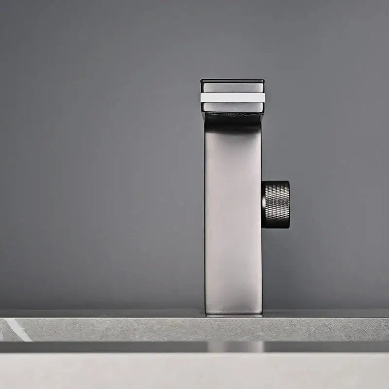 Modern matte black & brushed steel led temperature display basin faucet