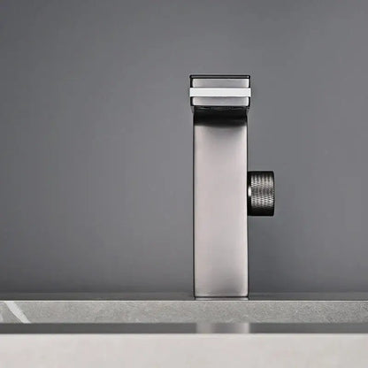 Modern matte black & brushed steel led temperature display basin faucet