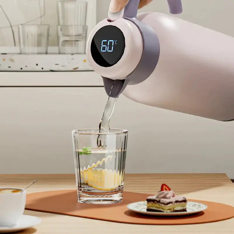 Modern gray & pink led temperature display thermo bottle kitchen jug