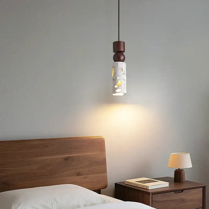 Minimalist white terrazzo and wood led pendant lamp kitchen light