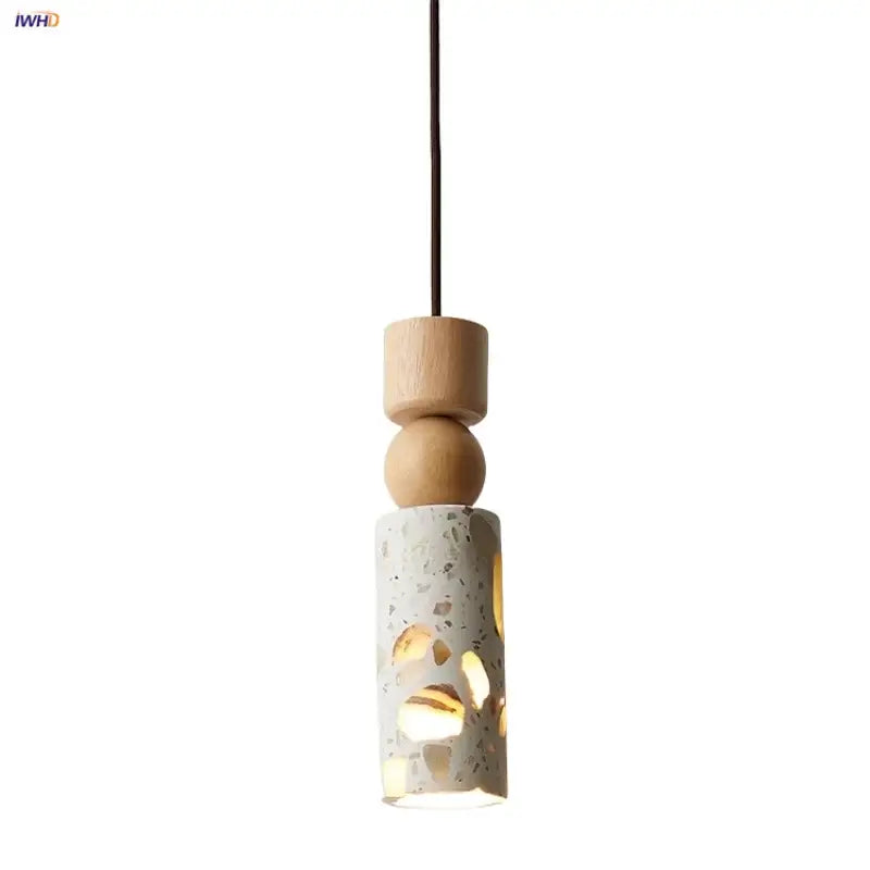 Minimalist white terrazzo and wood led pendant lamp kitchen light