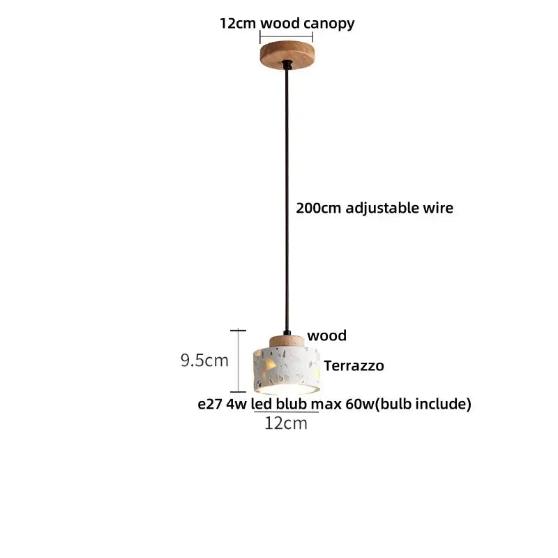 Minimalist white terrazzo and wood led pendant lamp kitchen light
