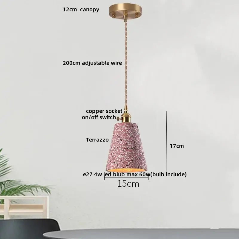 Minimalist white terrazzo and wood led pendant lamp kitchen light