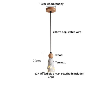 Minimalist white terrazzo and wood led pendant lamp kitchen light