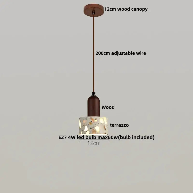 Minimalist white terrazzo and wood led pendant lamp kitchen light