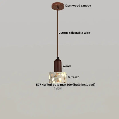 Minimalist white terrazzo and wood led pendant lamp kitchen light