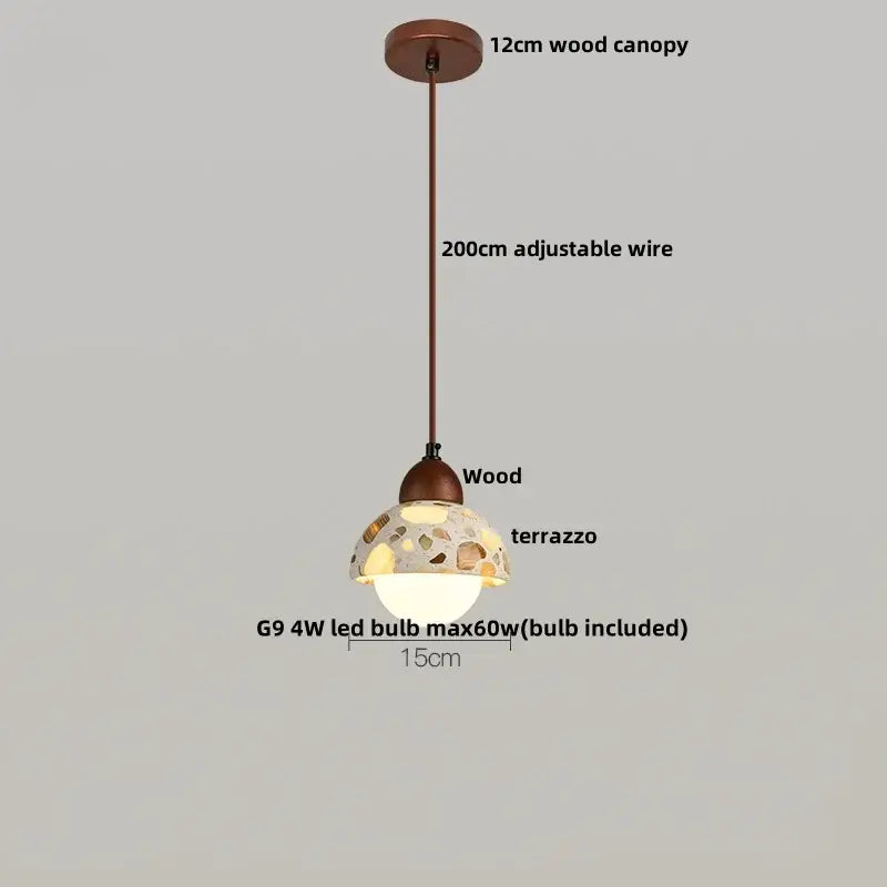 Minimalist white terrazzo and wood led pendant lamp kitchen light
