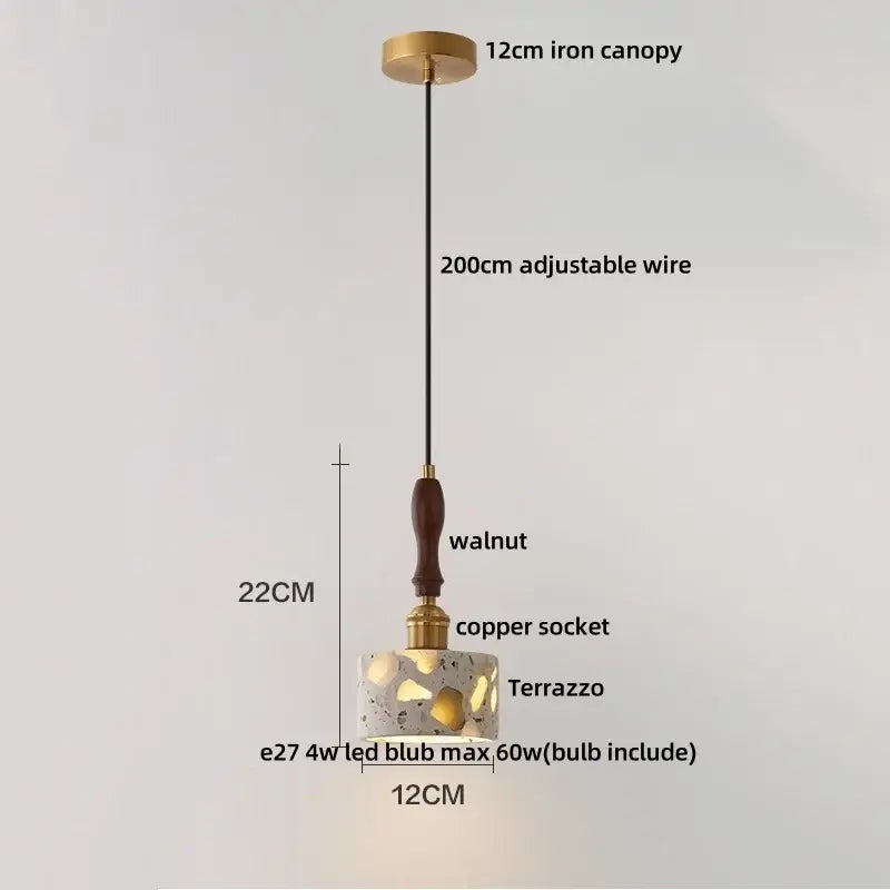 Minimalist white terrazzo and wood led pendant lamp kitchen light